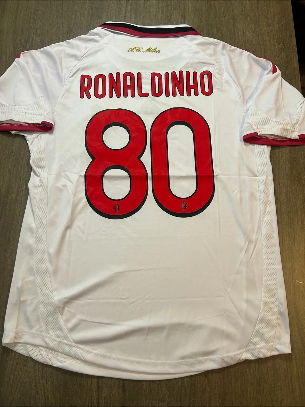 adidas White Red Ronaldinho 80 AC Milan Jersey